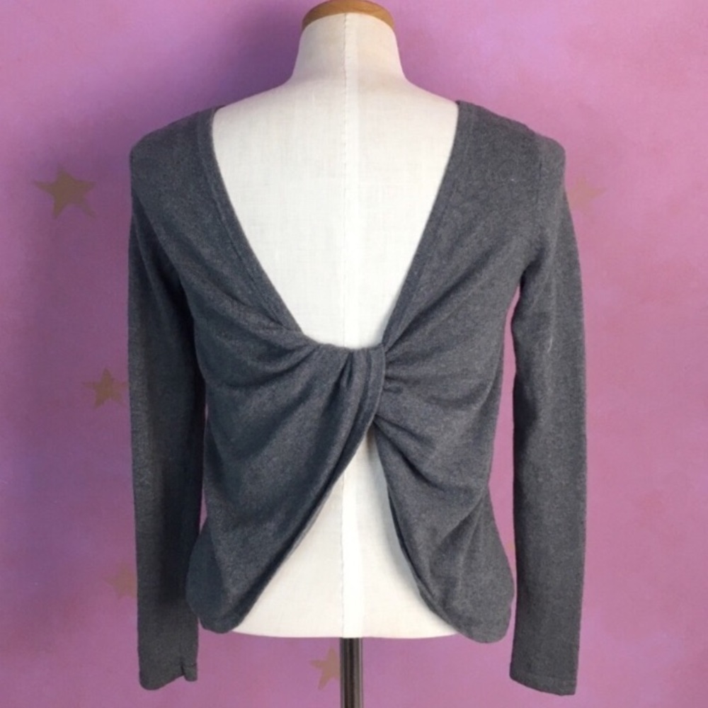 AERIE TWIST BACK CASHMERE BLEND GRAY SWEATER XS